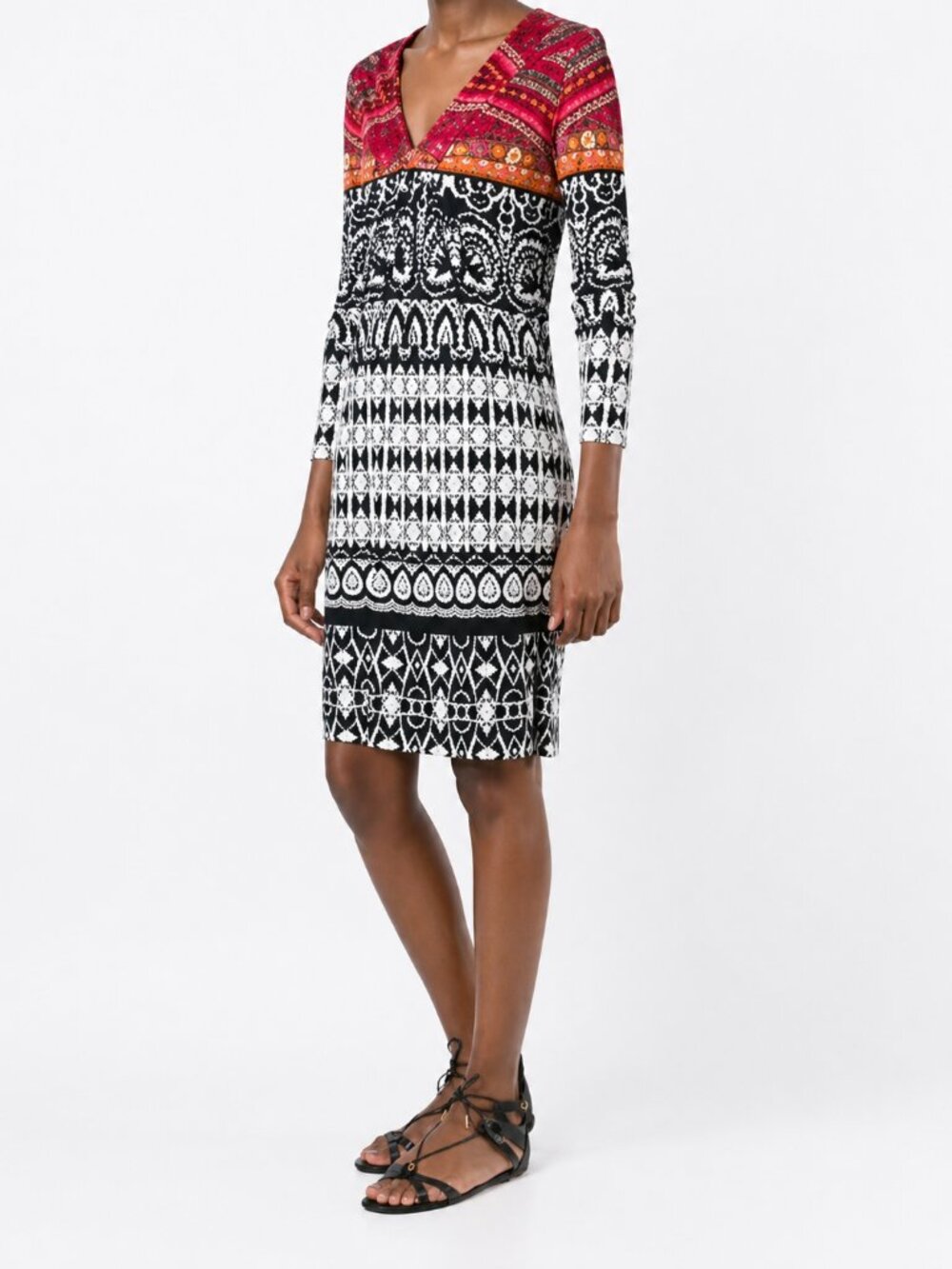 Etro Milano Silk Multicolor Print V Neck Dress IT40 Made in Italy
